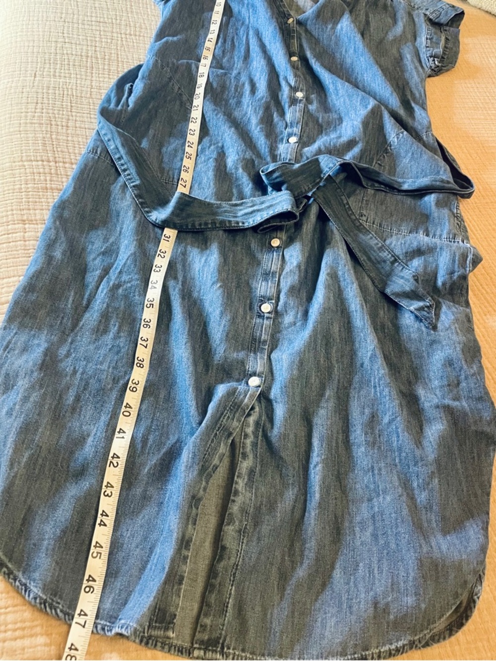 GAP Blue Denim Button-Front Midi Shirt Dress with Tie Waist - Picture 9 of 9